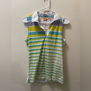 Puma White Polo with Blue and Green Accents